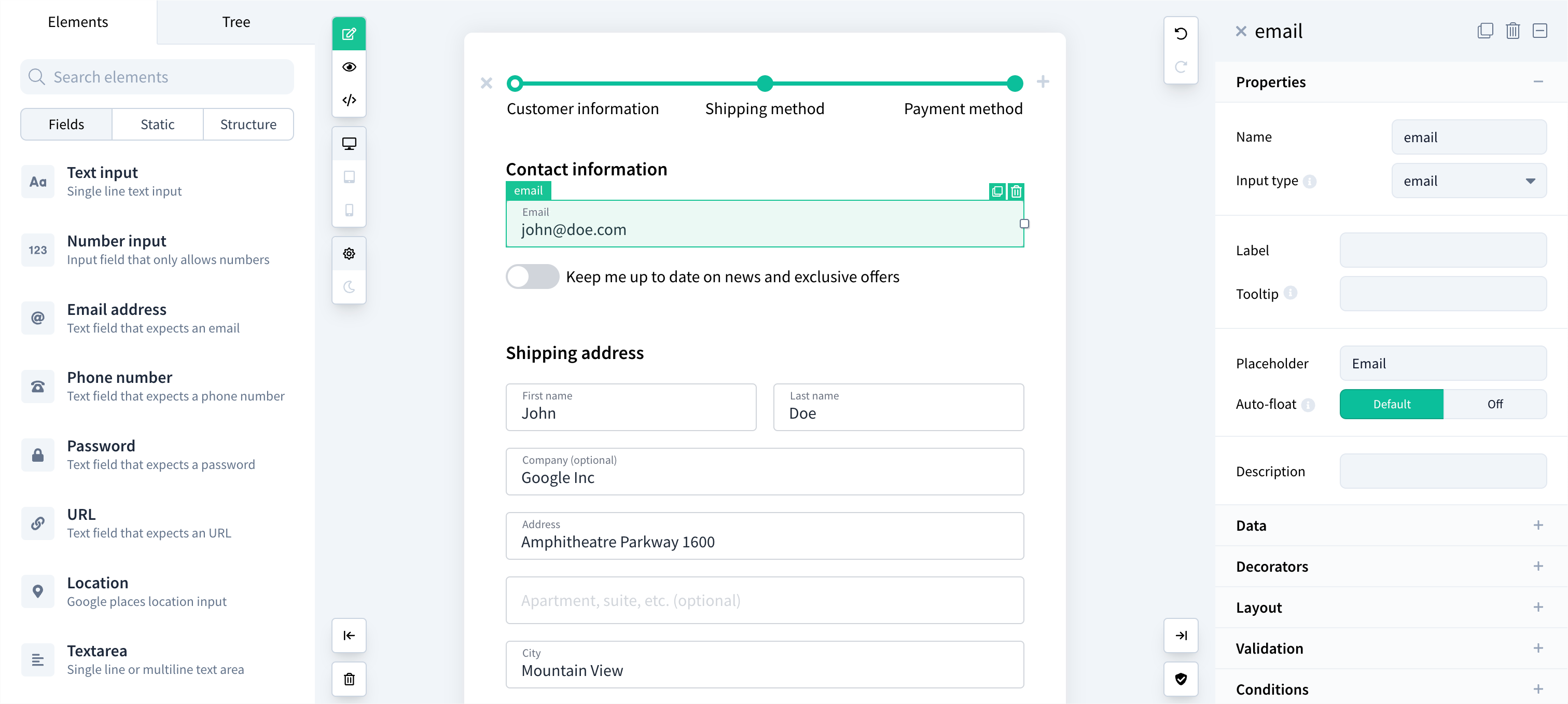screenshot of Vueform Builder